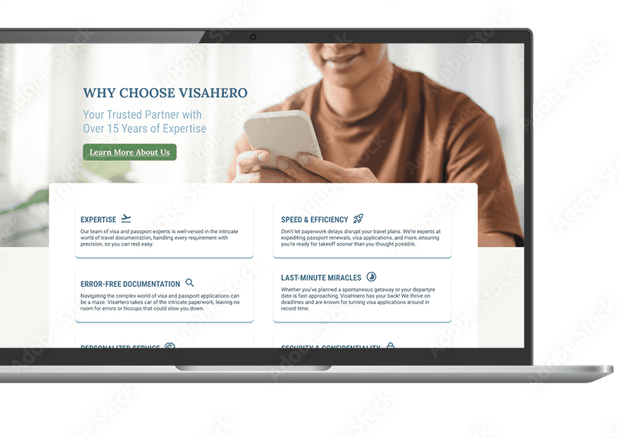 Laptop showing VisaHero application form interface